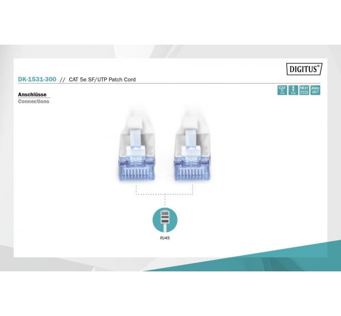 Assmann Патч-корд CAT 5e SF-UTP, Cu, PVC AWG 26/7, довжина 1 м, колір сірий DK-1531-010 DIGITUS by ASSMANN
