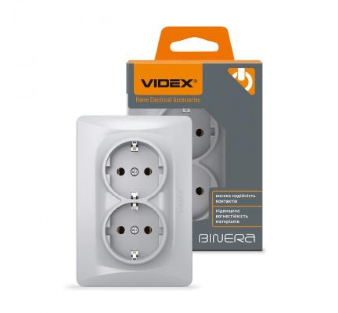 Videx Розетка Videx BINERA 2ая с заземлением серебр (VF-BNSK2G-SS)