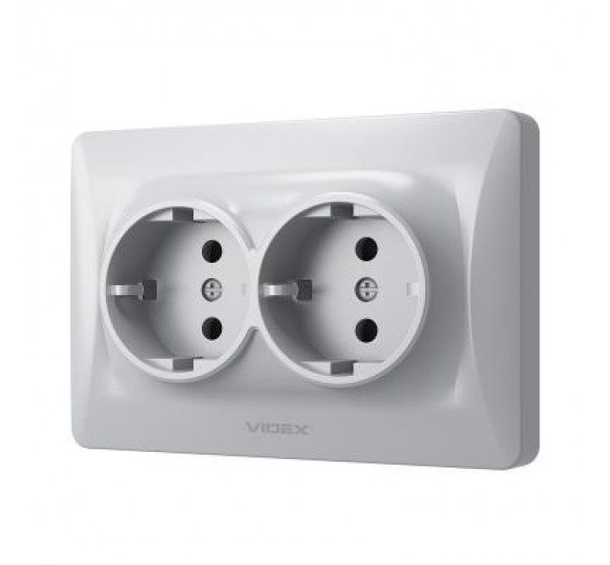Videx Розетка Videx BINERA 2ая с заземлением серебр (VF-BNSK2G-SS)