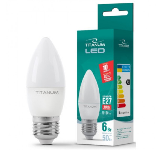TITANUM Лампочка TITANUM C37 6W E27 4100K 220V (TLС3706274)