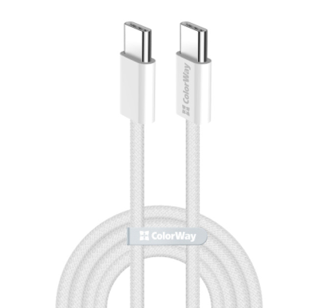 ColorWay Дата кабель USB-C to USB-C 2.0m (braided cotton) (PD Fast Charging 60W) 3.0А grey ColorWay (CW-CBPDCC068-GR)