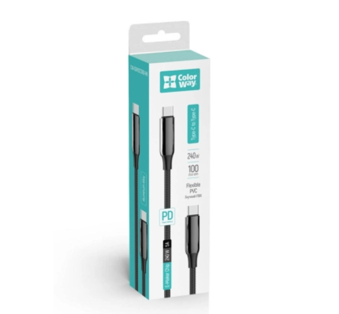 ColorWay Дата кабель USB-C to USB-C 1.0m (PVC+Aluminum Alloy) (PD Fast Charging 240W) 5А black ColorWay (CW-CBPDCC069-BK)