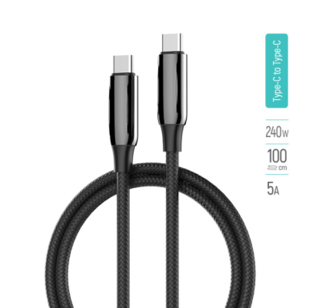 ColorWay Дата кабель USB-C to USB-C 2.0m (PVC+Aluminum Alloy) (PD Fast Charging 240W) 5А black ColorWay (CW-CBPDCC070-BK)