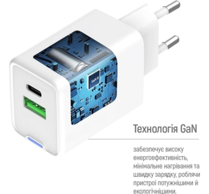 ColorWay Зарядний пристрій ColorWay GaN Mini 30W PD Port PPS USB (Type-C PD + USB QC4.0) white (CW-CHS053PD-WT)
