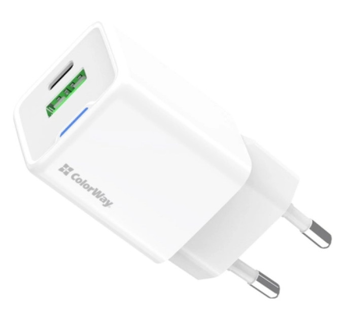 ColorWay Зарядний пристрій ColorWay GaN Mini 30W PD Port PPS USB (Type-C PD + USB QC4.0) white (CW-CHS053PD-WT)