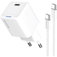 Зарядний пристрій ColorWay GaN Mini 30W PD Port PPS USB-C white + cable Type-C (CW-CHS054PDC-WT)