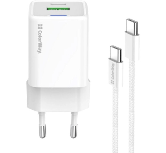 ColorWay Зарядний пристрій ColorWay GaN Mini 35W PD Port PPS USB (Type-C PD + USB QC4.0) cable Type-C (CW-CHS055PDC-WT)