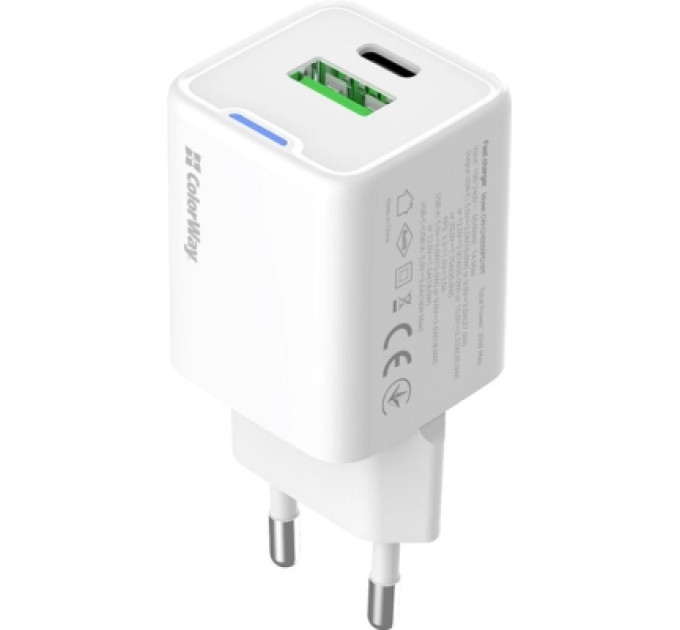 ColorWay Зарядний пристрій ColorWay GaN Mini 35W PD Port PPS USB (Type-C PD + USB QC4.0) white (CW-CHS055PD-WT)