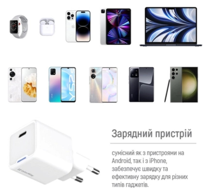 ColorWay Зарядний пристрій ColorWay GaN Mini 35W PD Port PPS USB-C white cable Type-C (CW-CHS056PDC-WT)