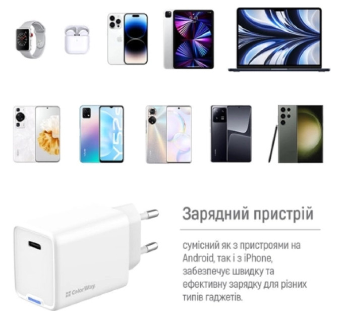 ColorWay Зарядний пристрій ColorWay GaN Mini 45W PD Port PPS USB-C white (CW-CHS057PD-WT)
