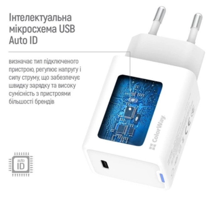 ColorWay Зарядний пристрій ColorWay GaN Mini 45W PD Port PPS USB-C white (CW-CHS057PD-WT)