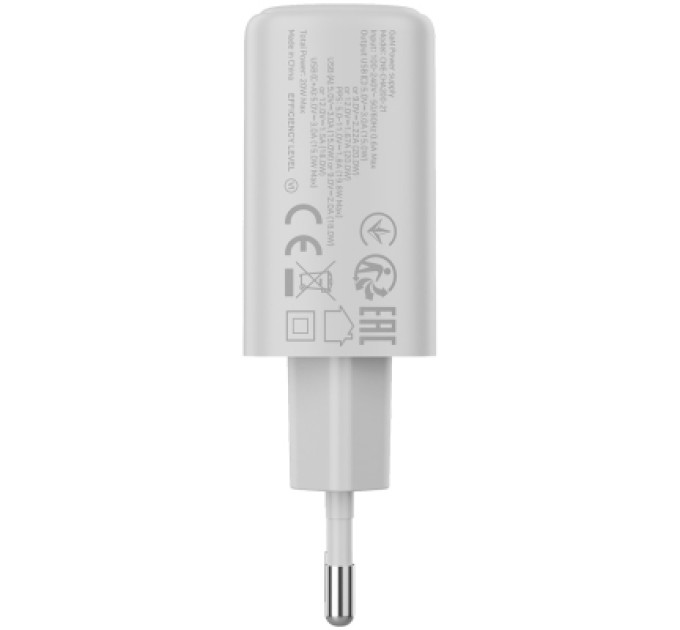 Canyon Зарядний пристрій Canyon OnCharge 200 20W 1xPD 1xQC EU White (CNE-CHA200-21)