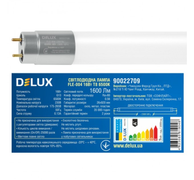 Delux Лампочка Delux FLE-004 16 Вт 0.9м T8 6500K 230В G13 скло (90022709)