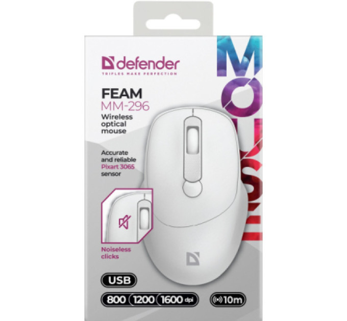 Defender Мишка Defender Feam MM-296 Wireless White (52297)