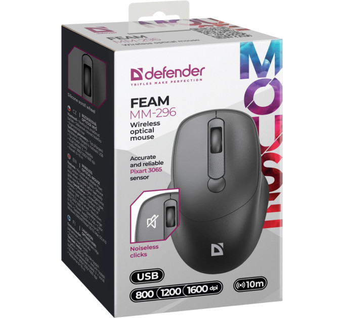 Defender Мишка Defender Feam MM-296 Wireless Black (52296)
