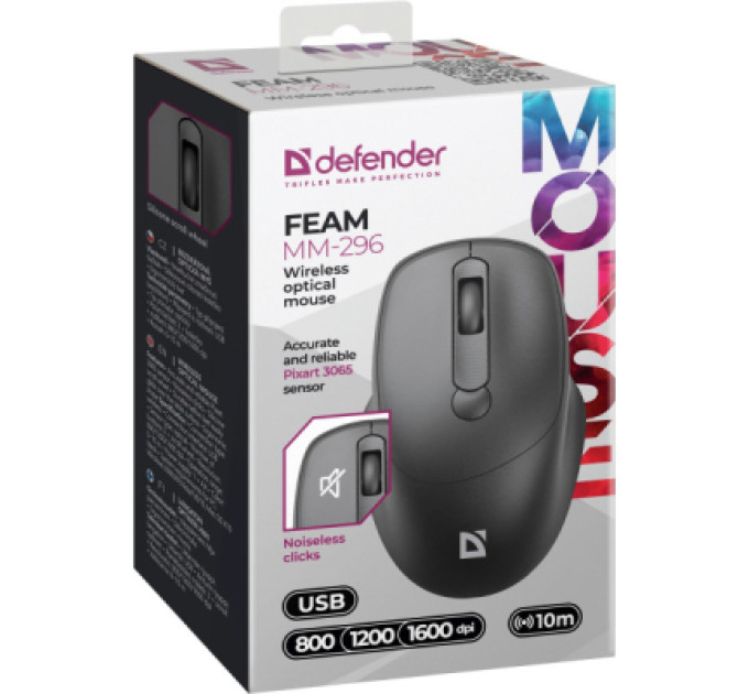 Defender Мишка Defender Feam MM-296 Wireless Black (52296)