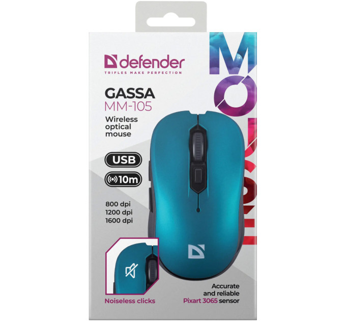 Defender Мишка Defender Gassa MM-105 Wireless Turquoise (52102)