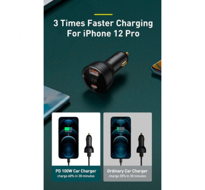 Baseus Зарядний пристрій Baseus Superme Digital Display PPS Dual Quick Charger Car Charger black (TZCCZX-01)