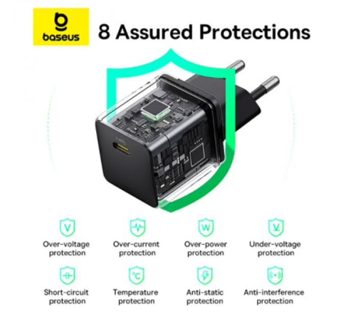 Baseus Зарядний пристрій Baseus Palm Fast Charger 1C 20W + Cable 1.0m Type-C 60W black (P10111602113-01)