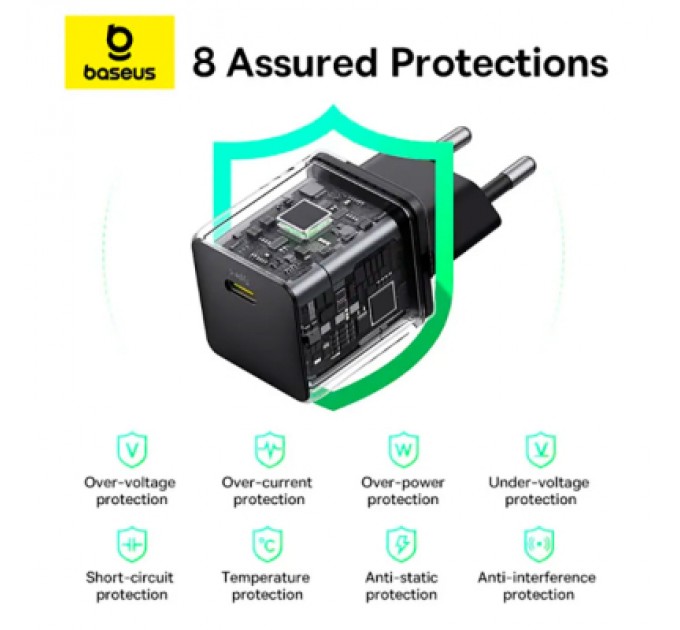 Baseus Зарядний пристрій Baseus Palm Fast Charger 1C 20W + Cable 1.0m Type-C 60W black (P10111602113-01)