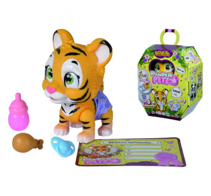 Simba Ігровий набір Simba Pamper Petz Тигреня, що п'є і писає з кольоровою лапкою 3 аксесуарів-сюрпризу (5953575)