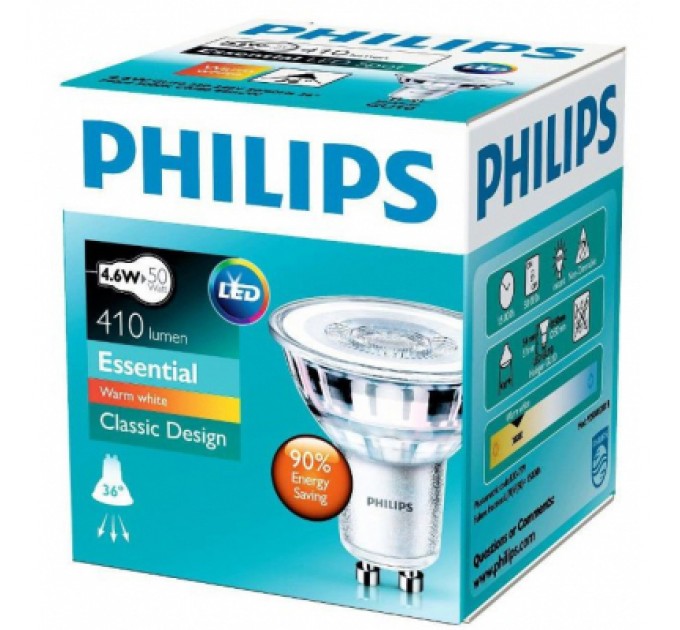 Philips Лампочка Philips Essential LED 4.6-50W GU10 830 36D (929001218108)
