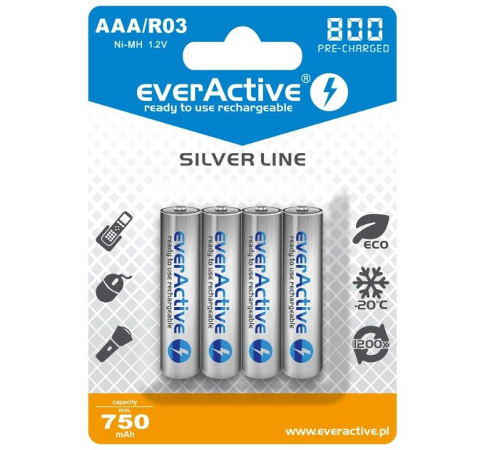 everActive Акумулятор everActive AAA/HR03 Ni-MH 800mAh BL 4шт