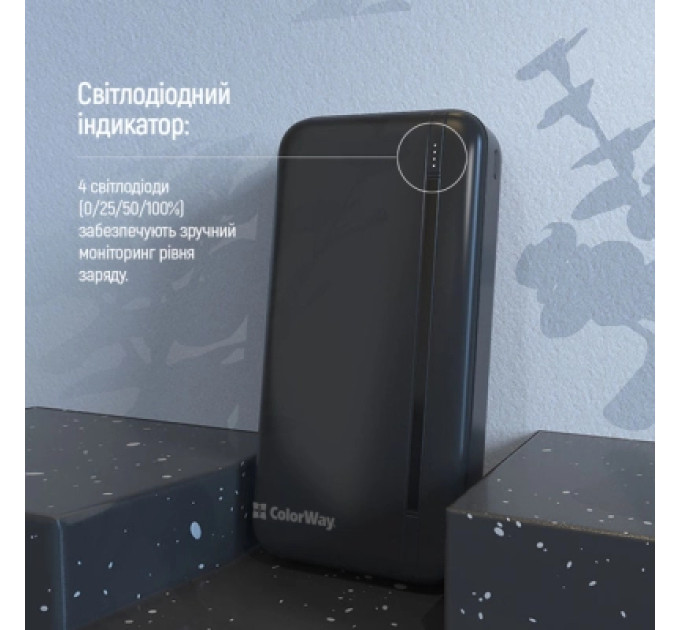 ColorWay Батарея універсальна ColorWay 20 000 mAh Portable Charger (USB/QC3.0 + USB-C/PD/22.5W) Black (CW-PB200LPB4BK-PD)