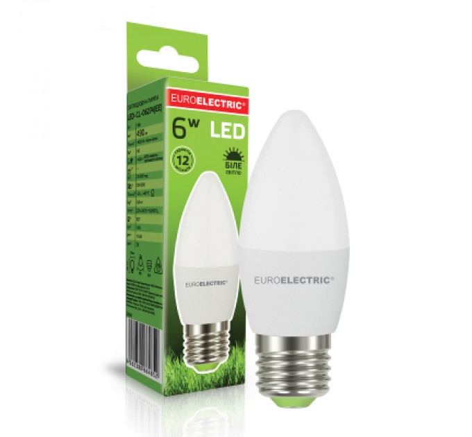 EUROELECTRIC Лампочка EUROELECTRIC LED CL 6W 490Lm E27 4000K (LED-CL-06274(EE))