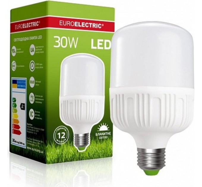EUROELECTRIC Лампочка EUROELECTRIC Plastic 30W E27 6500K 220V (LED-HP-30276(P))