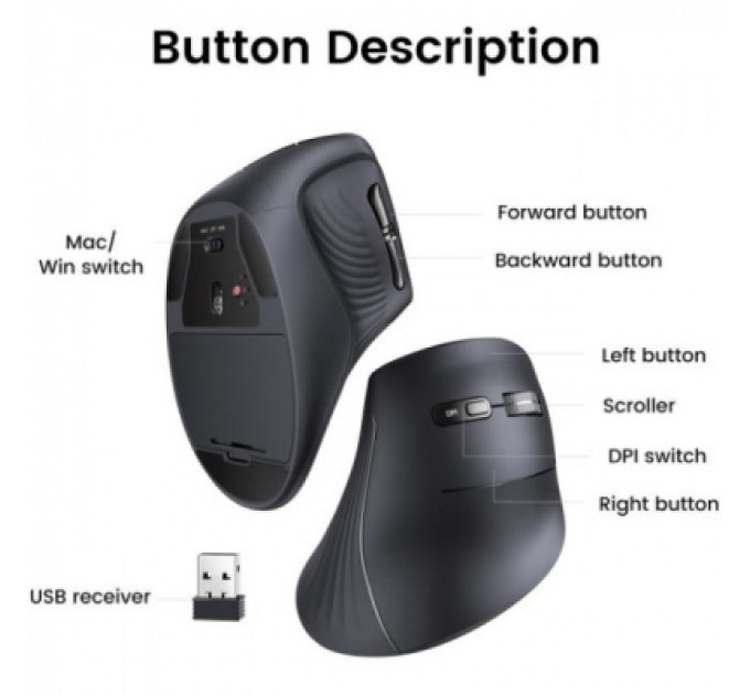 Ugreen Мишка Ugreen MU008 Vertical Wireless Black (25444)