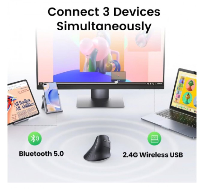 Ugreen Мишка Ugreen MU008 Vertical Wireless Black (25444)