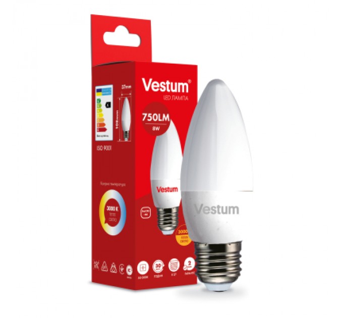 Vestum Лампочка Vestum LED C37 8W 3000K 220V E27 (1-VS-1310)