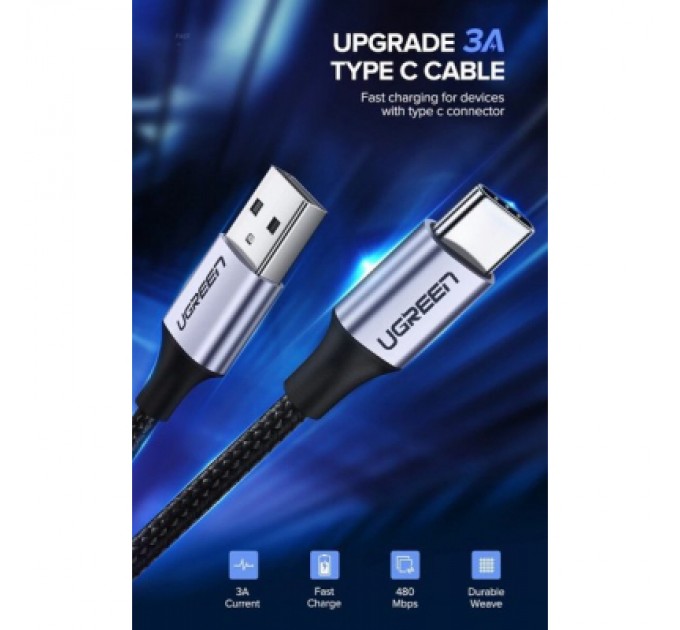 Ugreen Дата кабель USB 2.0 AM to Type-C 1.5m US288 Aluminum Braid (Black) Ugreen (60127)
