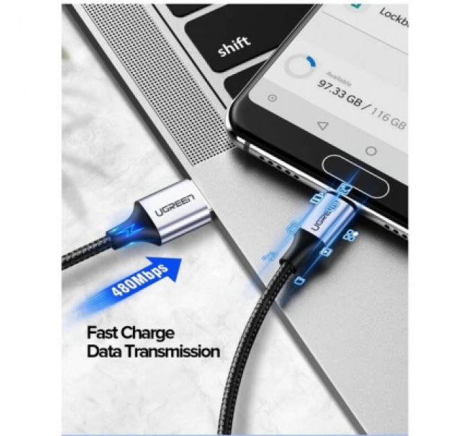Ugreen Дата кабель USB 2.0 AM to Type-C 1.5m US288 Aluminum Braid (Black) Ugreen (60127)