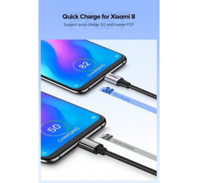 Ugreen Дата кабель USB 2.0 AM to Type-C 1.5m US288 Aluminum Braid (Black) Ugreen (60127)