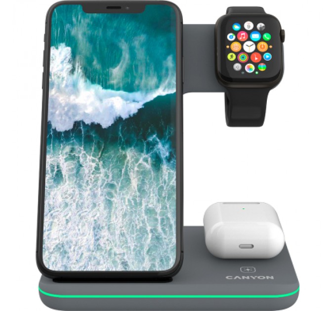 Canyon Зарядний пристрій Canyon WS-303, 3in1 Wireless Dark Grey (CNS-WCS303DG)
