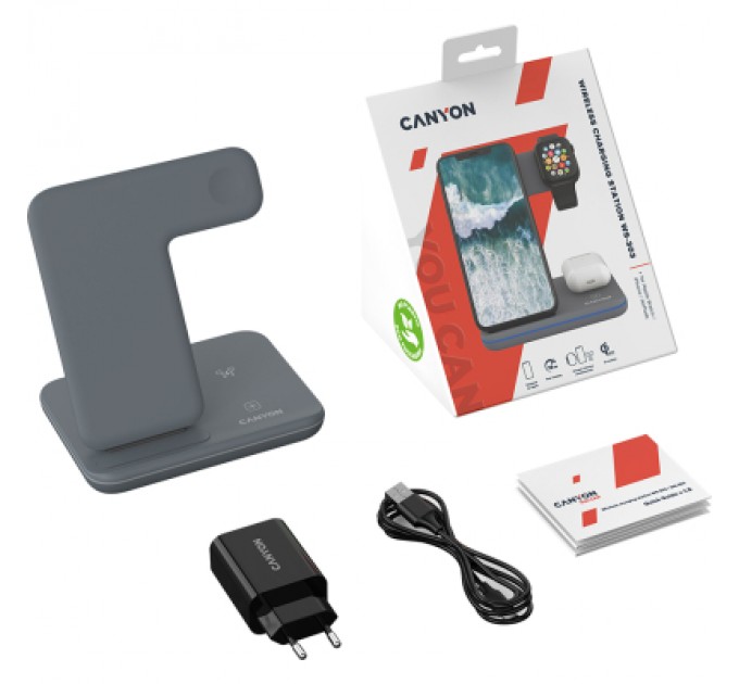 Canyon Зарядний пристрій Canyon WS-303, 3in1 Wireless Dark Grey (CNS-WCS303DG)