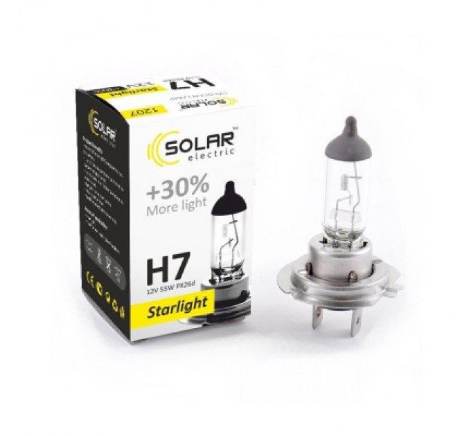 SOLAR Автолампа SOLAR H7 12V 55W PX26d Starlight+30 (1207)
