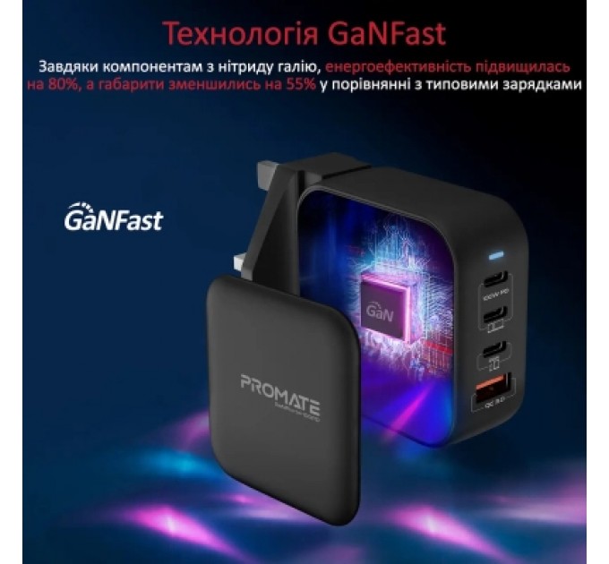 Promate Зарядний пристрій Promate ganport4-100pd.black