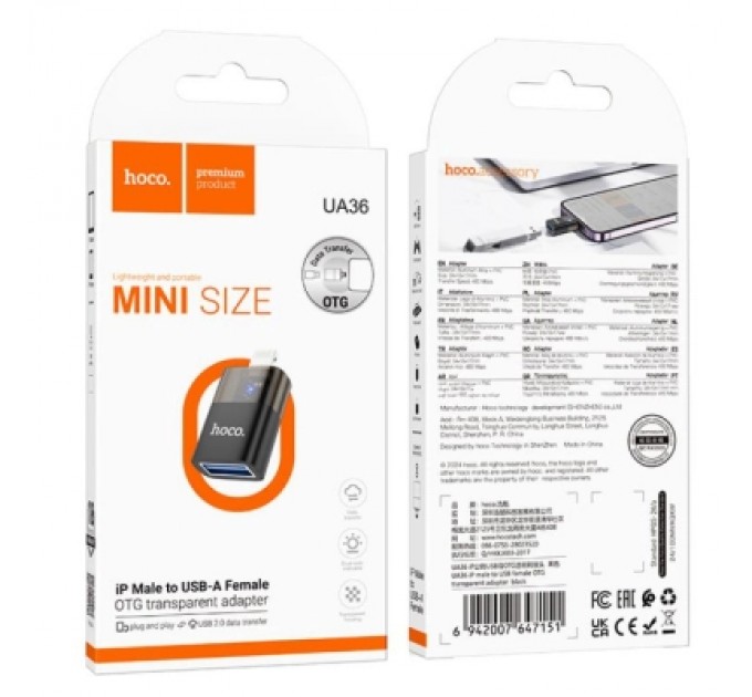 HOCO Дата кабель OTG USB 3.0 AF to Lightning Black HOCO (6942007647151)