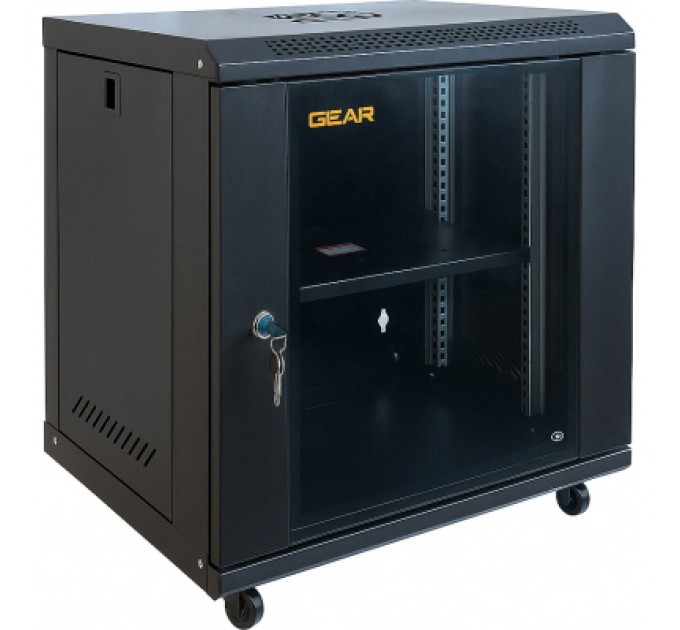 GEAR Шафа настінна GEAR 12U 19" 600x450x650 мм, + полка 19", black (GWMSN-12U-600-450)