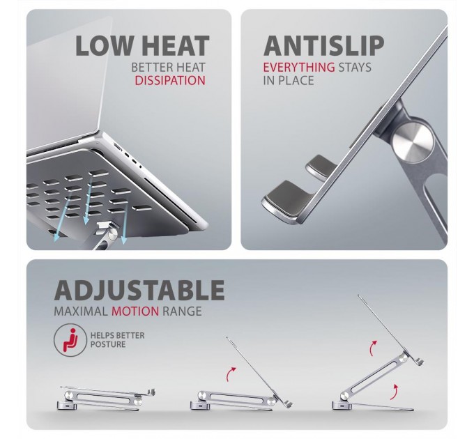 AXAGON Багатопортовий USB-C хаб 5 Гбіт/с та алюмінієва підставка для ноутбуків. HDMI 4k/60 Гц, GLAN, PD та 3 порти USB-A. Кабель USB-C 60 см AXAGON