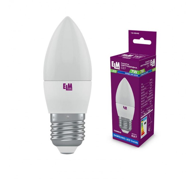 ELM Лампа светодиодная свеча ELM 7W E27 4000K (18-0049)