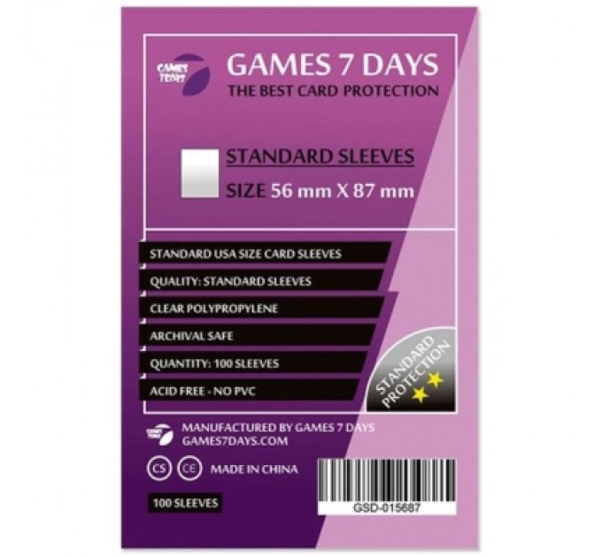 Games7Days Протектор для карт Games7Days 56 х 87 мм, Standard USA, 100 шт (STANDART) (GSD-015687)