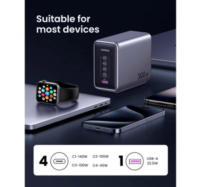 Ugreen Зарядний пристрій Ugreen 5xUSB 300W Nexode (5хUSB-C) CD333 (90903B)