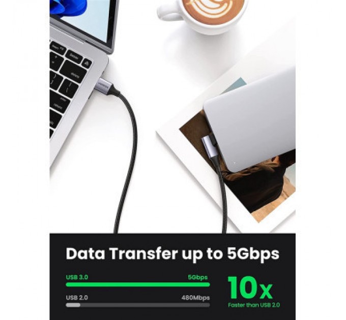 Ugreen Дата кабель USB 3.0 AM to Type-C 1.0m 60W US385 90-degree Black Ugreen (20299)