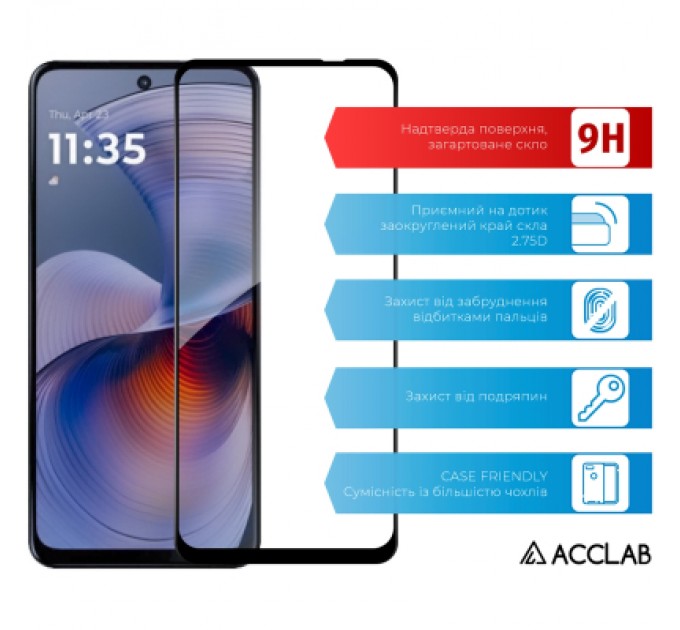 ACCLAB Скло захисне ACCLAB Full Glue Motorola G55 Black (1283126613210)