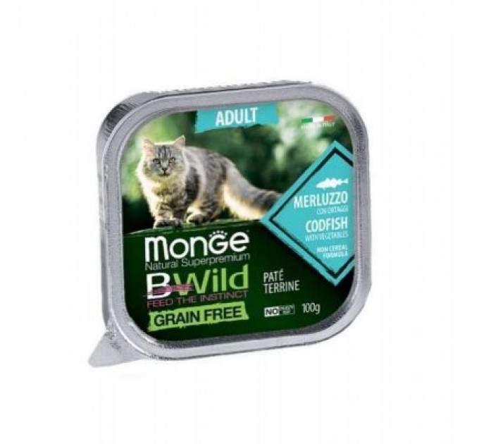 Monge Паштет для котів Monge BWild Grain Free Wet Cod Fish Adult Cat 100 г (8009470012867)