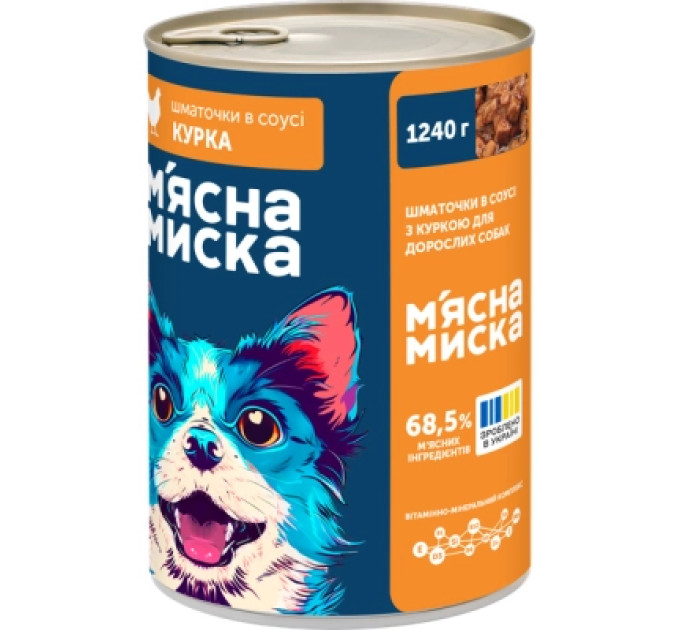Консерви для собак М'ясна Миска шматочки в соусі з куркою 1240 г (4820255192215)